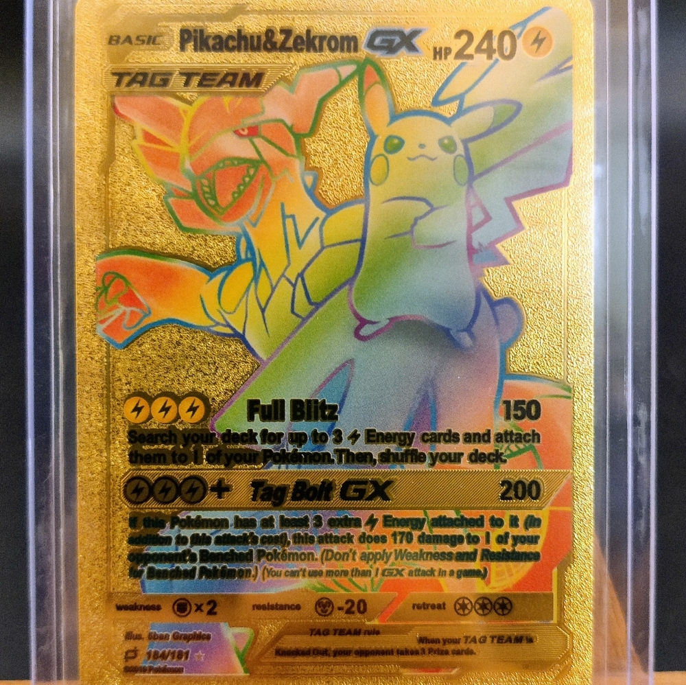 Pikachu & Zekrom GX 184/181 SM Team Up Rainbow Gold Foil FanArt Pokemon …